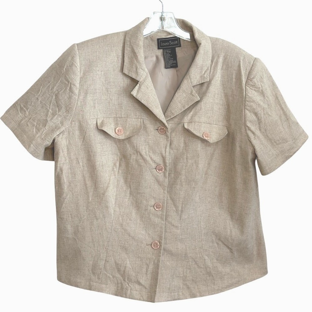 Laura Scott Womens Blazer Tan Linen Blend Versatile Coastal Grandma Workwear 18w